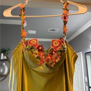 Floral Embroidered Maxi Dress in Olive Green